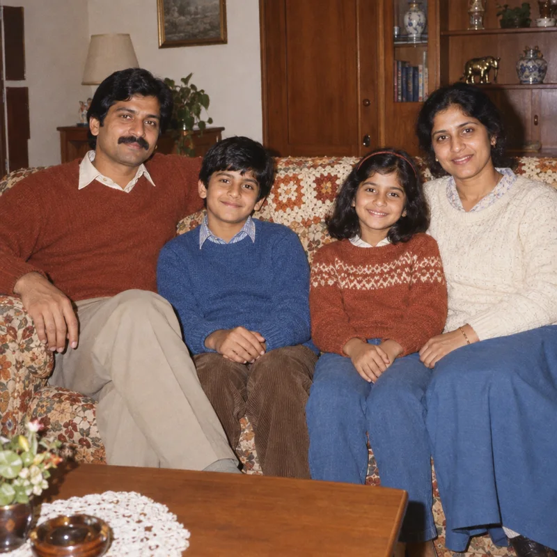 The living-room family portrait that belongs in a slightly worn photo album.